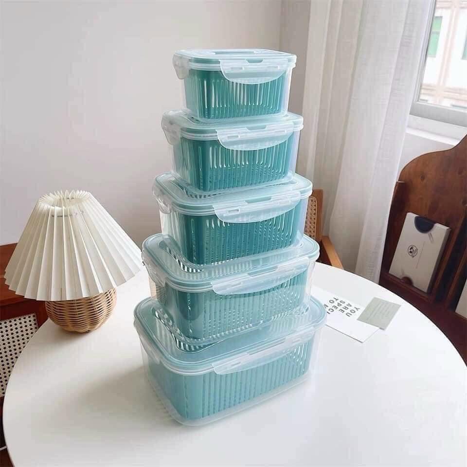 Set 5 hộp nhựa hút chân không đựng đồ tủ lạnh tiện dụng