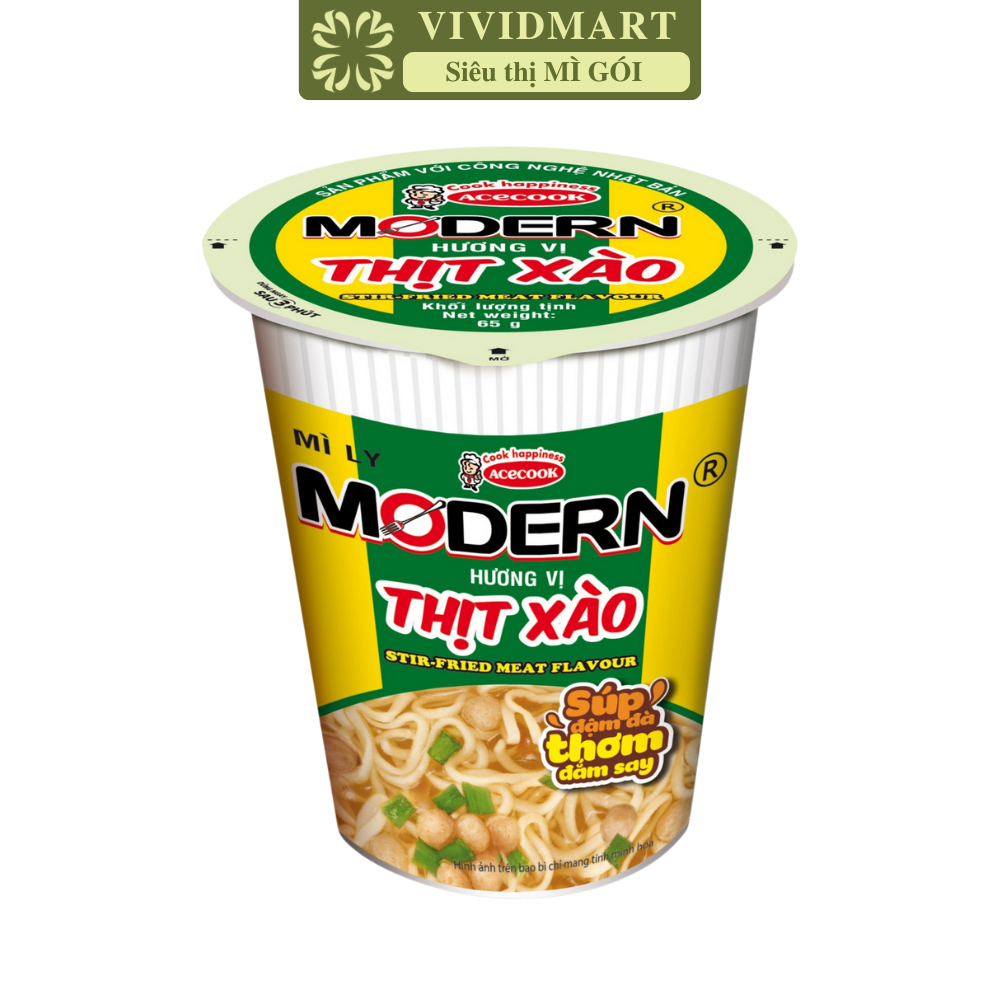 ACECOOK - Mì ly Modern Thịt Xào, Mì ly ăn liền Modern hương vị thịt xào, Mì thịt xào Modern (65g/ly)
