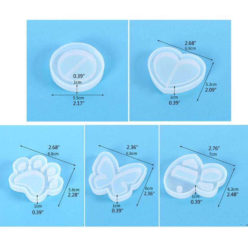 Bộ 5 Khuôn Silicon Làm Móc Khóa , Dây Chuyển Hình Dấu Chân Mèo - Ong - Trái Tim - Bướm - Tròn