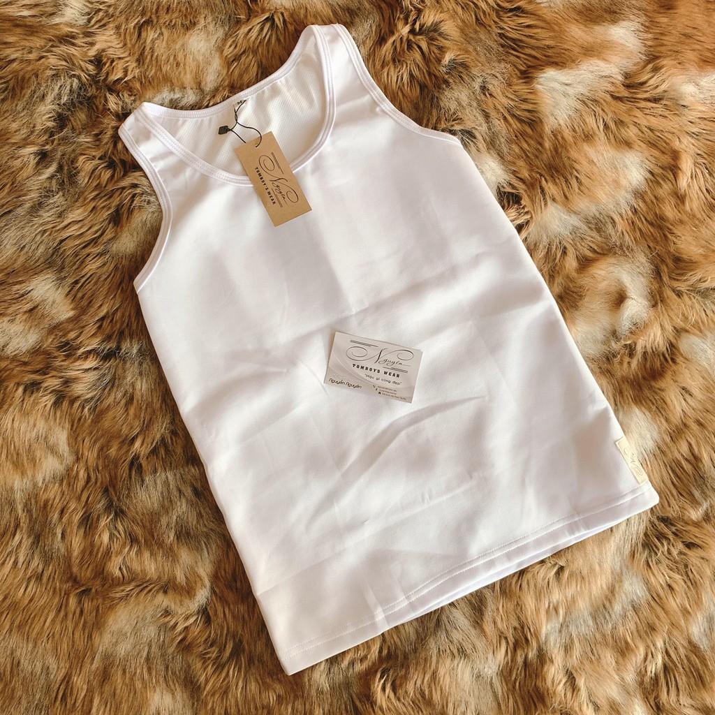 Áo Ba Lỗ Lót Nịt Ngực Tomboy Cài Hông Dáng Dài Thun Trơn Cotton Trắng Đen Nam Tròng Cổ Thể Thao Gym Bigsize Form Suông Nguyễn Nguyên