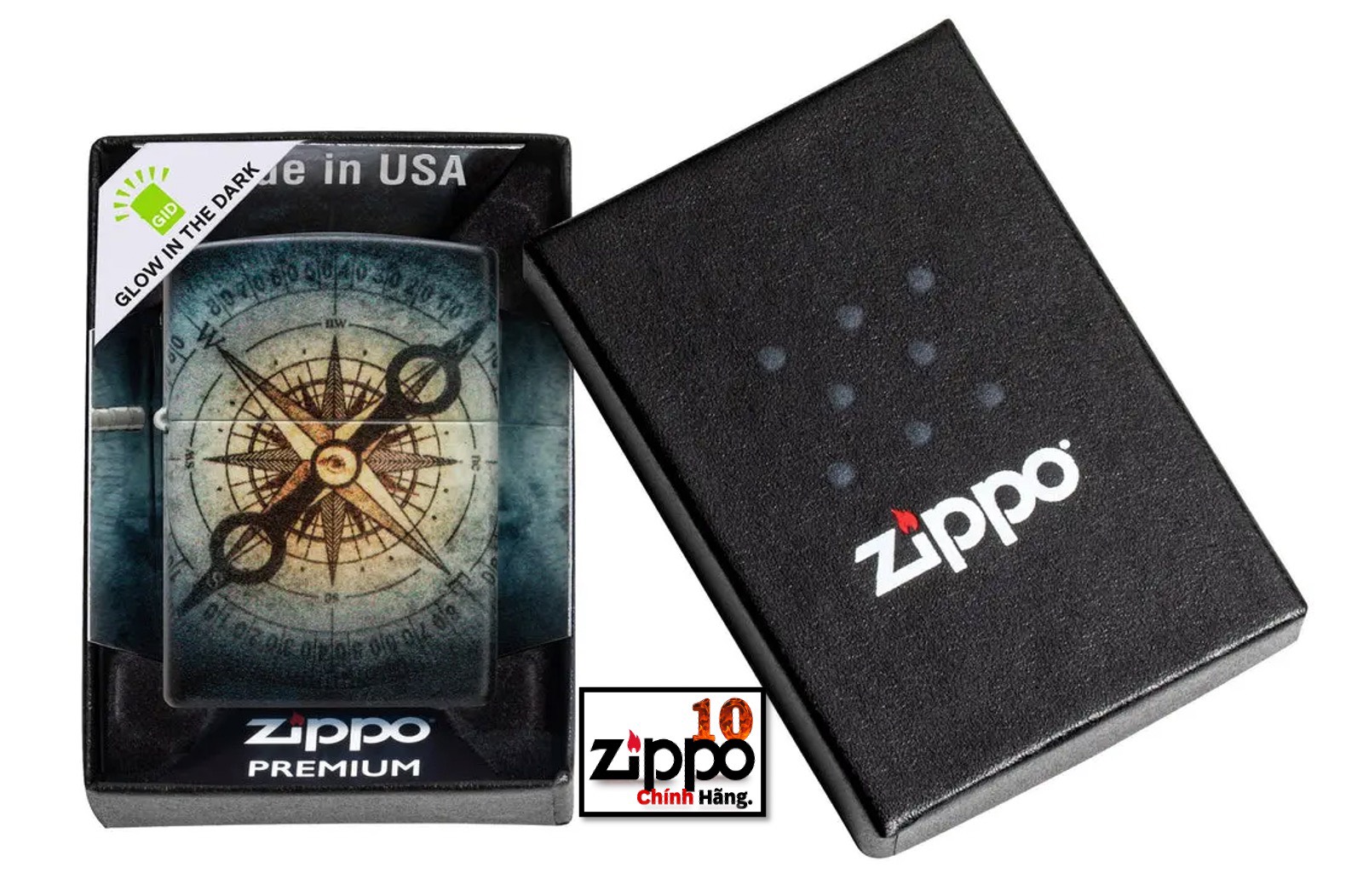 Bật lửa Zippo 48562 Compass Ghost Design(Dạ Quang) - Chính hãng 100%