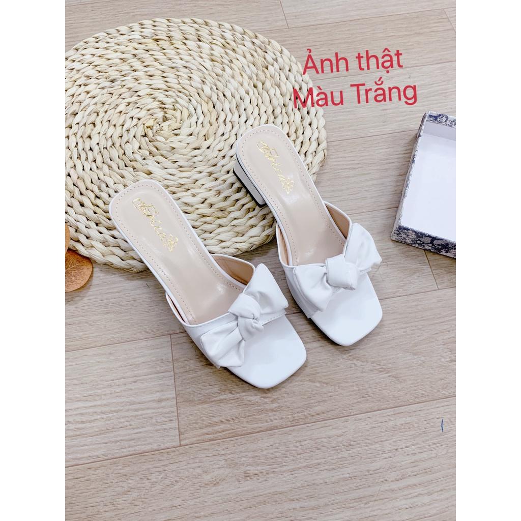 Dép lê nữ quai nơ buộc gót 2cm
