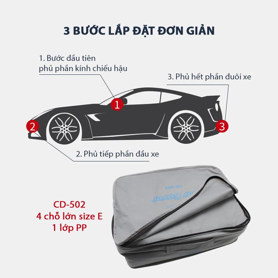Bạt Phủ Ô Tô CIND CD502 4 Chỗ Lớn Size E 1 Lớp PP Nhập Khẩu Chính Hãng