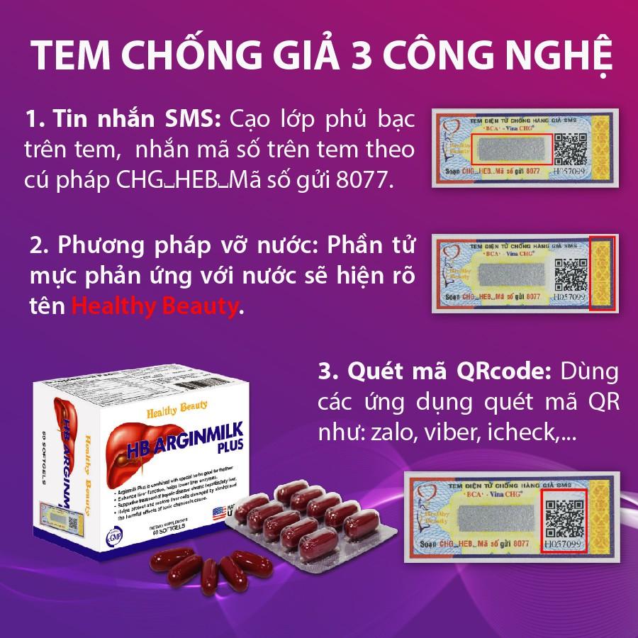 Viên Uống HB Arginmilk Plus Healthy Beauty - giúp Hạ Men Gan Và Tăng Cường Chức Năng Gan, 60 viên/ hộp.