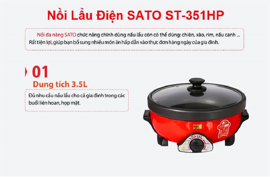 Nồi lẩu điện đa năng SATO ST-351HP 3,5L - Hàng Chính Hãng