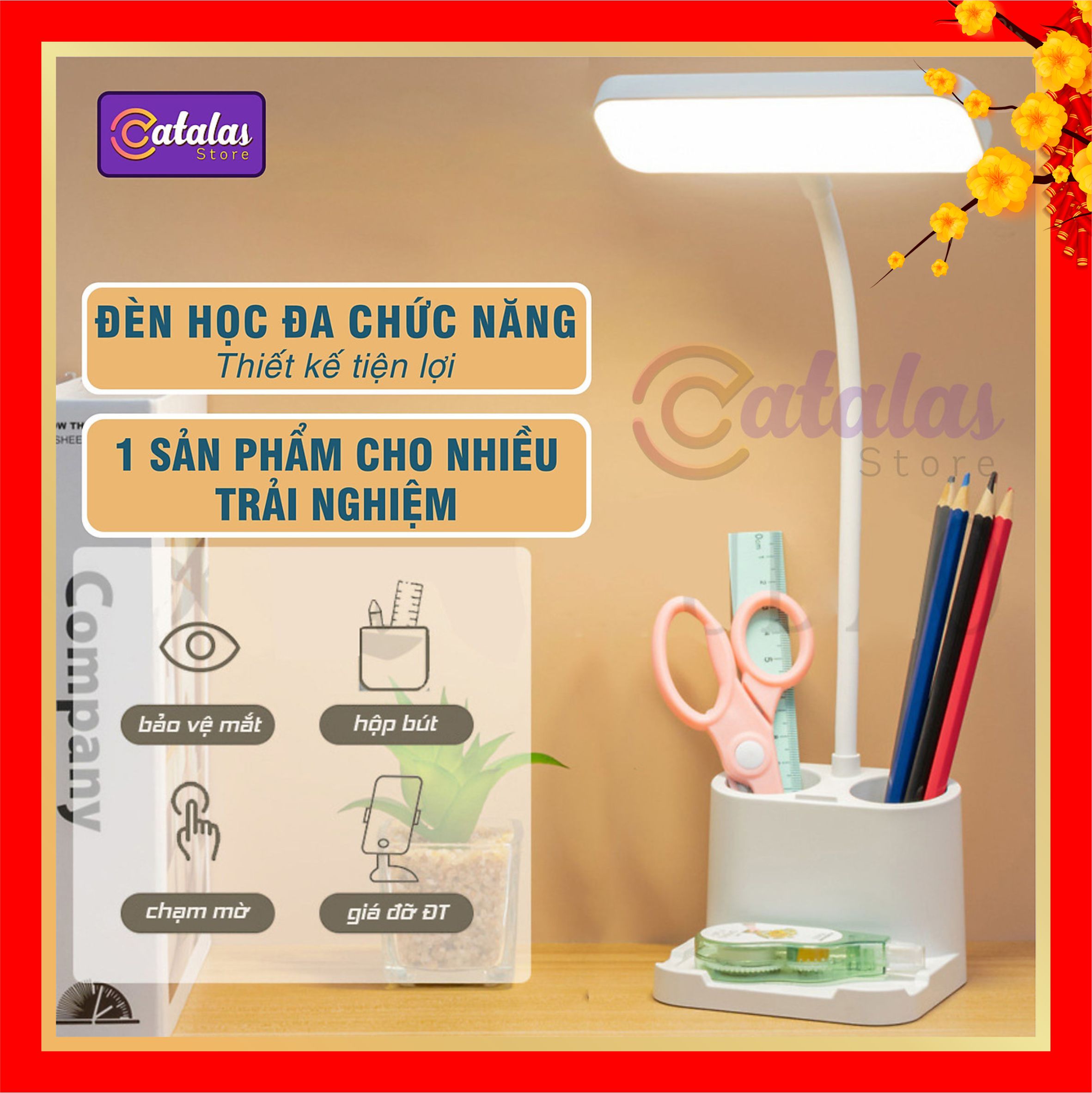 Đèn Bàn Học Bảo Vệ Mắt, Đọc Sách HBM11, Hộp Đựng Bút, Chống Cận, Ba Chế Độ Sáng, Làm Việc Tối ưu Chất Lượng Cao