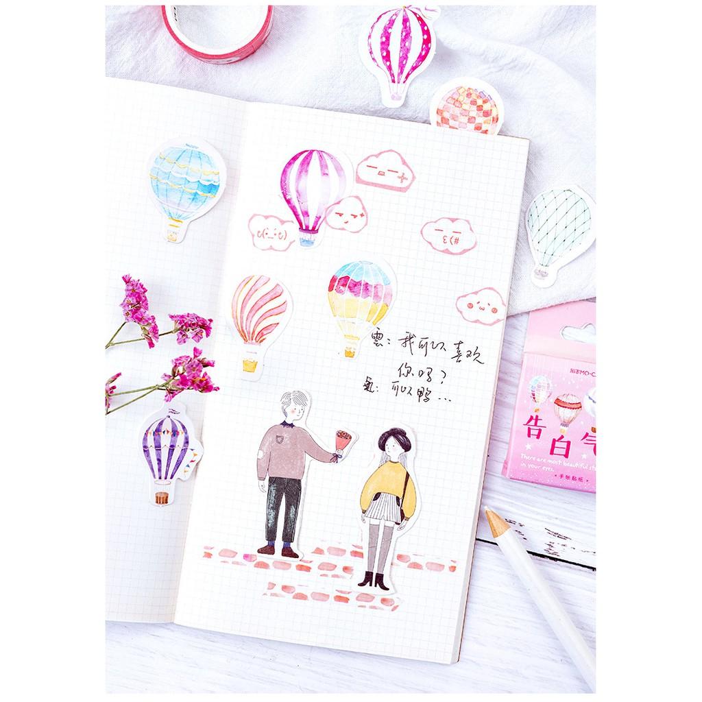 Hộp 46 Nhãn dán sticker Khinh khí cầu rực rỡ trang trí sổ tay bullet journal