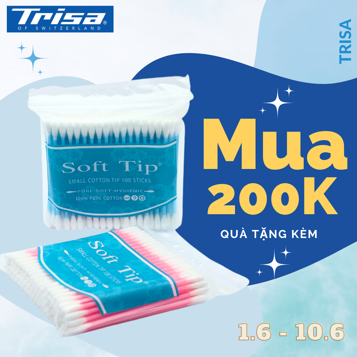 Bông Tăm Soft Tip Thái Lan Gói Poly 100 Que