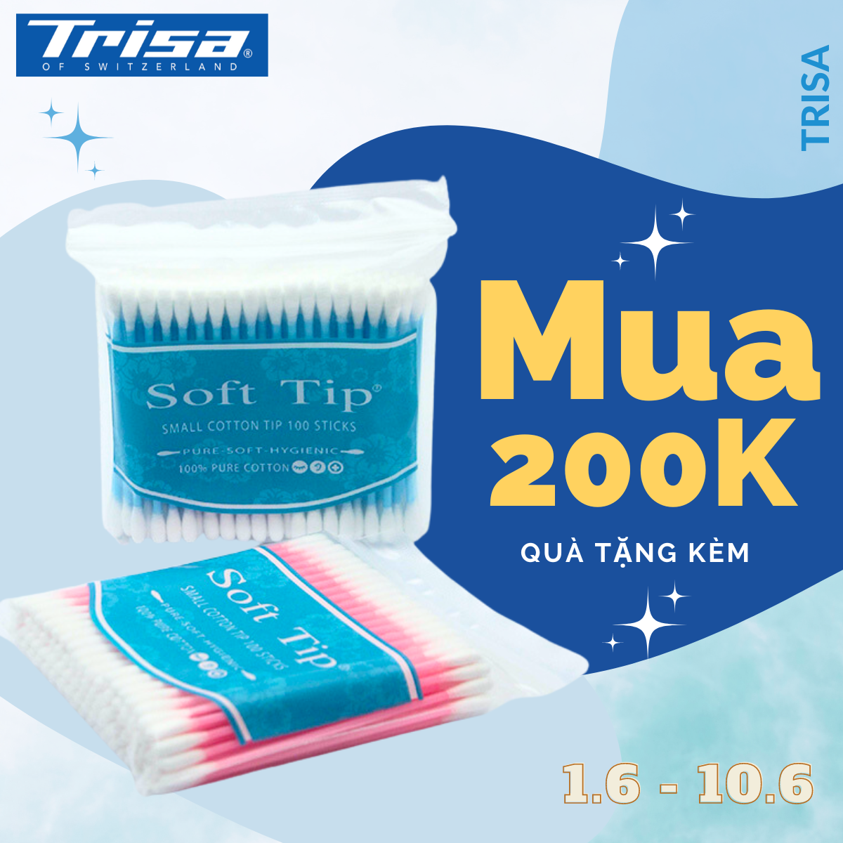 [HÀNG TẶNG KHÔNG BÁN] Bông Tăm Soft Tip Thái Lan Gói Poly 100 Que