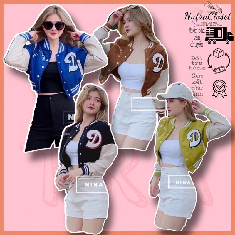Áo khoác lửng croptop dáng bomber bóng chày nỉ ngoại in chữ unisex ulzzang nam nữ