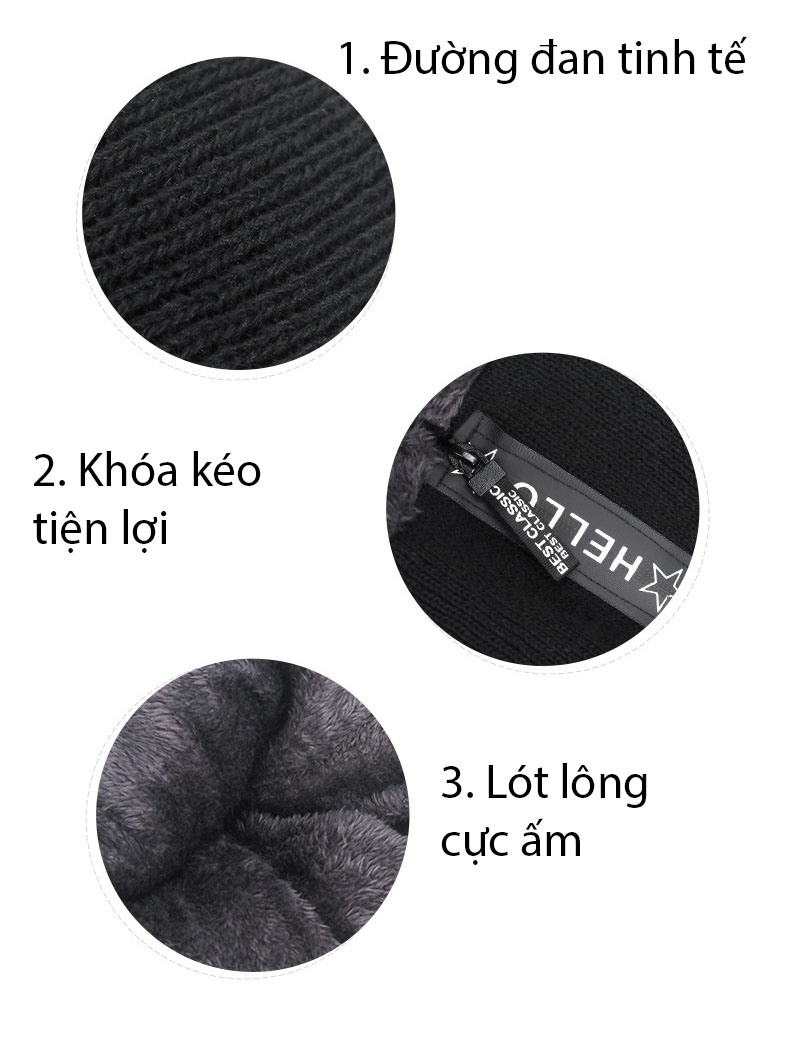 Nón, Mũ len trùm đầu lưỡi trai nam, nữ lót lông cực chất - ML012