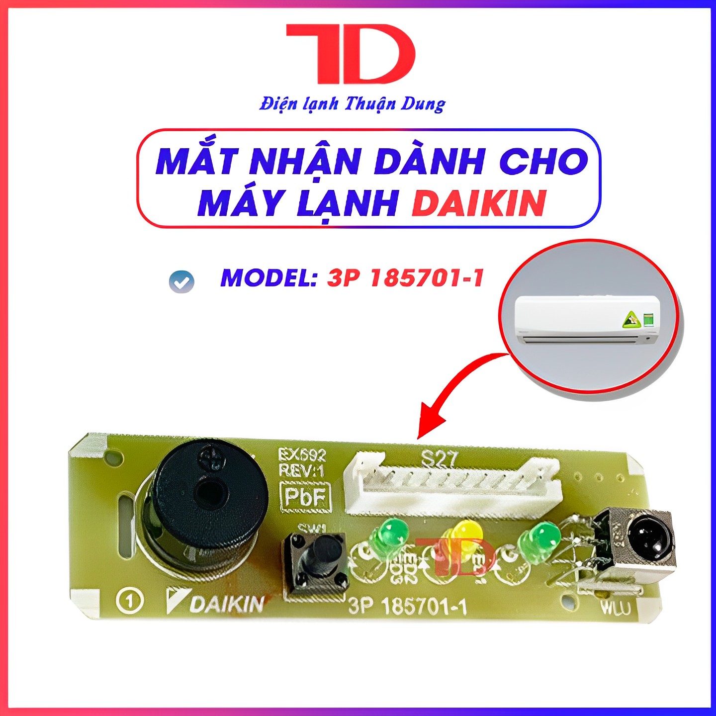 Dây cắm và mắt nhận điều hòa dành cho máy lạnh DAIKIN, model 2P 166073 / 3P 185701-1 / 3P 206563-1, Điện Lạnh Thuận Dung