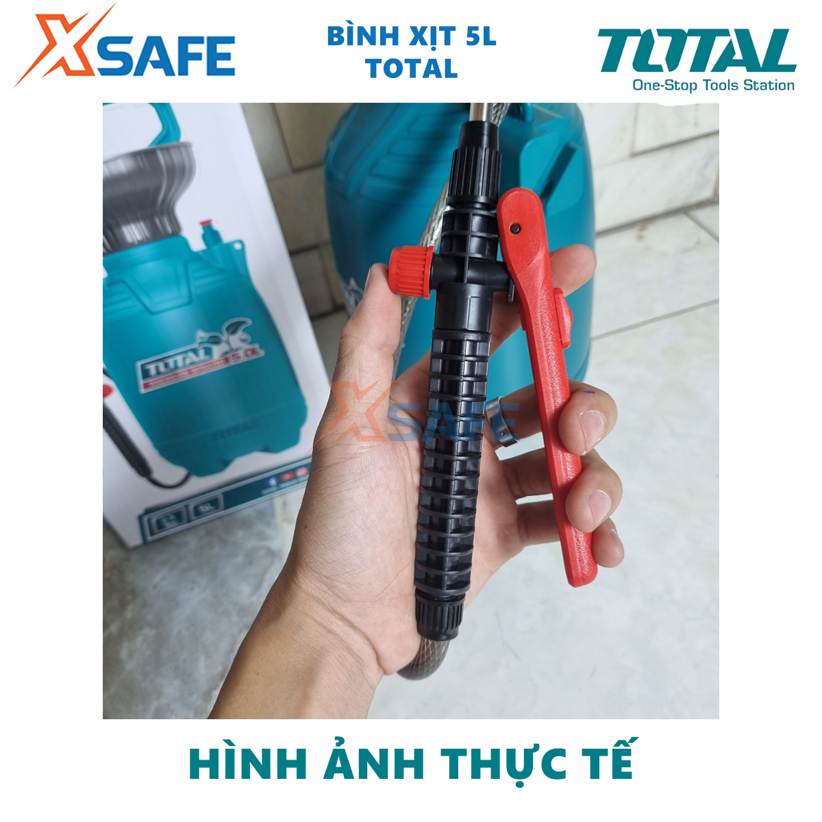 Bình xịt 5L TOTAL THSPP30502 van xả áp an toàn, quai đeo tiện dụng, cần bơm nhôm chắc chắn, áp suất 2.5Bar