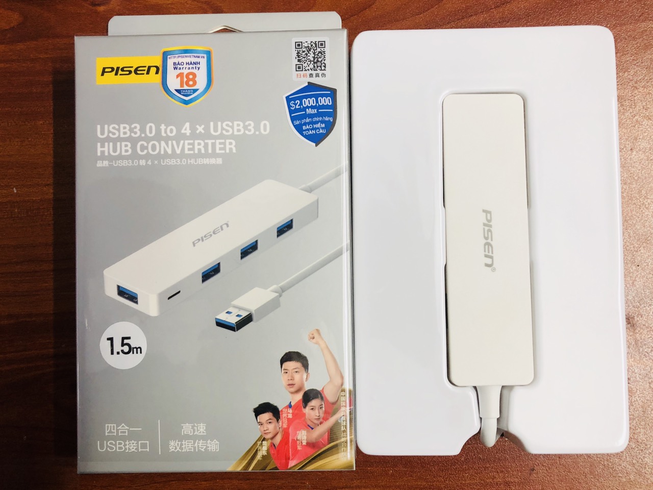 Bộ chuyển đổi  Pisen HUB USB 3.0 1500mm ( Bộ chia USB 4 cổng 3.0 ) màu trắng _Hàng chính hãng