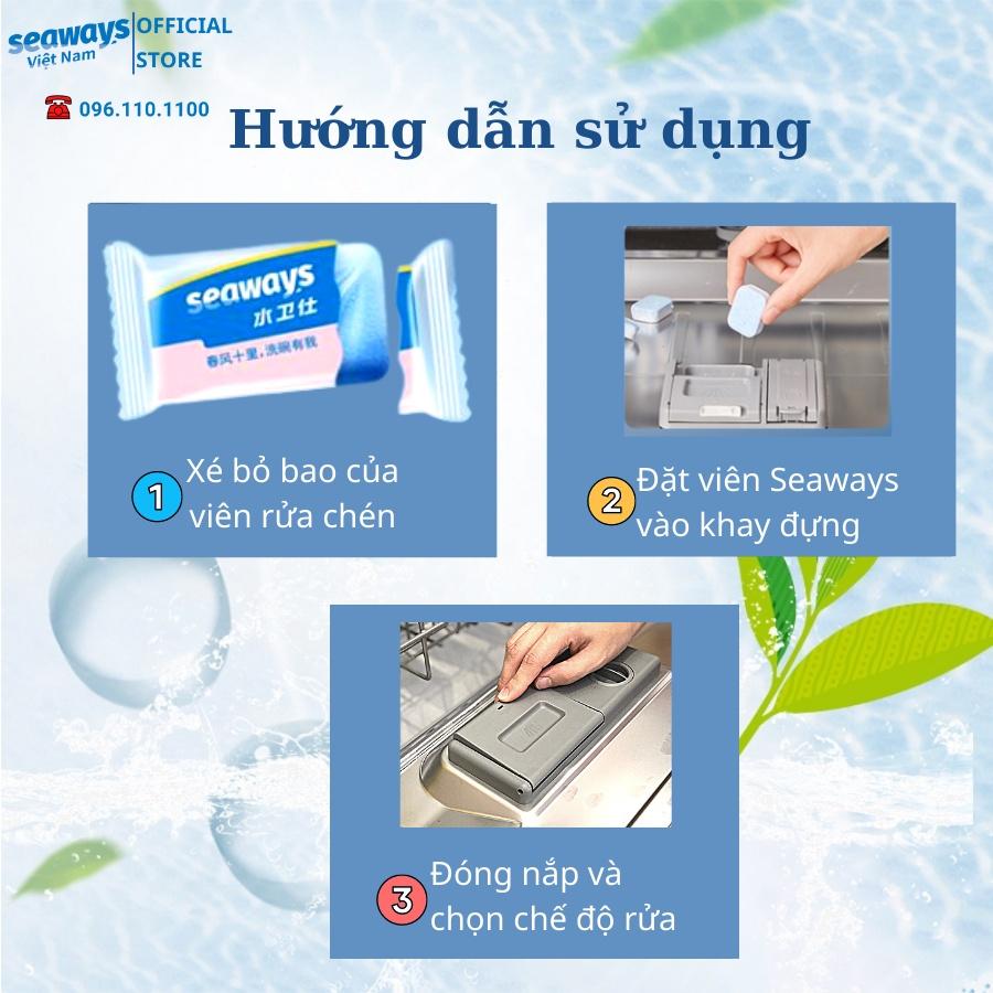 Thùng 20 túi viên rửa chén SEAWAYS 3 trong 1 - Dùng cho mọi loại máy rửa chén - (35 viên x 8gr)/túi