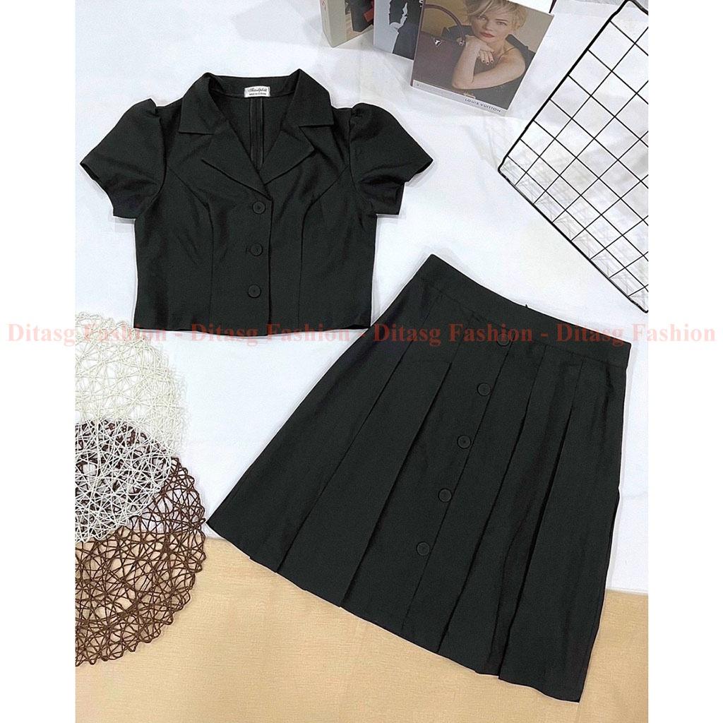 Sét áo vest chân váy xếp ly cotton FREESIZE 40-60kg nhiều màu cho nữ