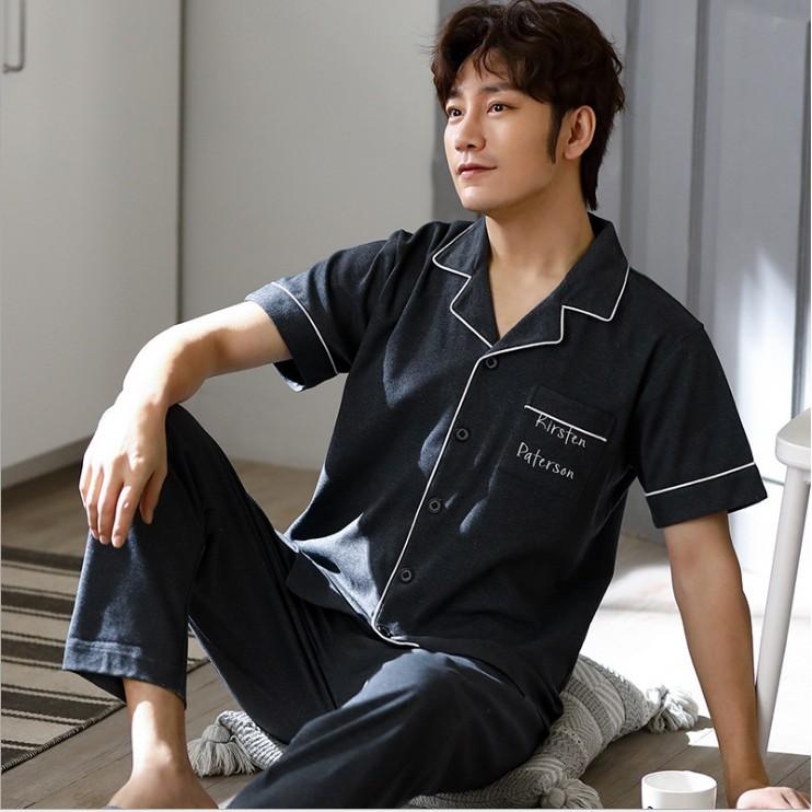Pijama nam cộc tay-Đồ bộ nam bộ hè chất vải COTTON 100% dày dặn, thông thoáng