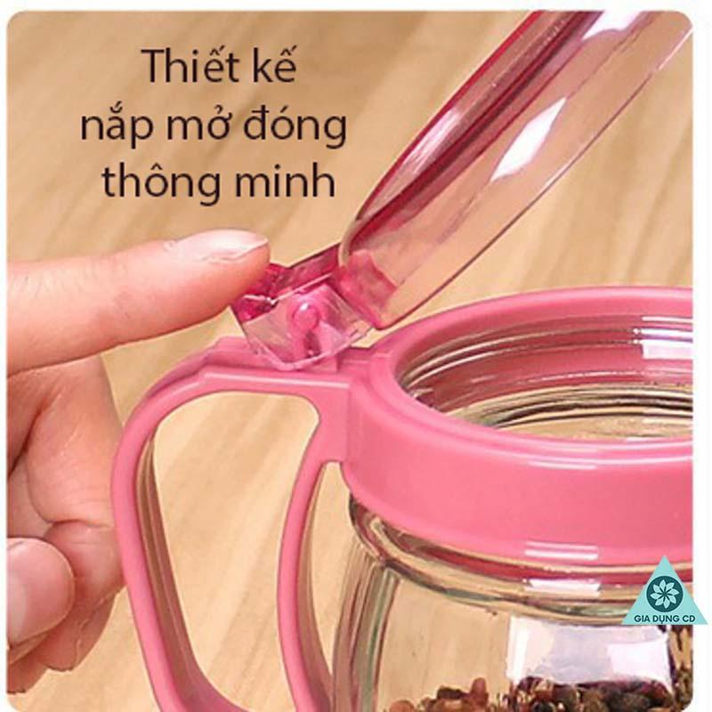 Bộ 5 Hủ Đựng Gia Vị Thủy Tinh Có Tay Cầm