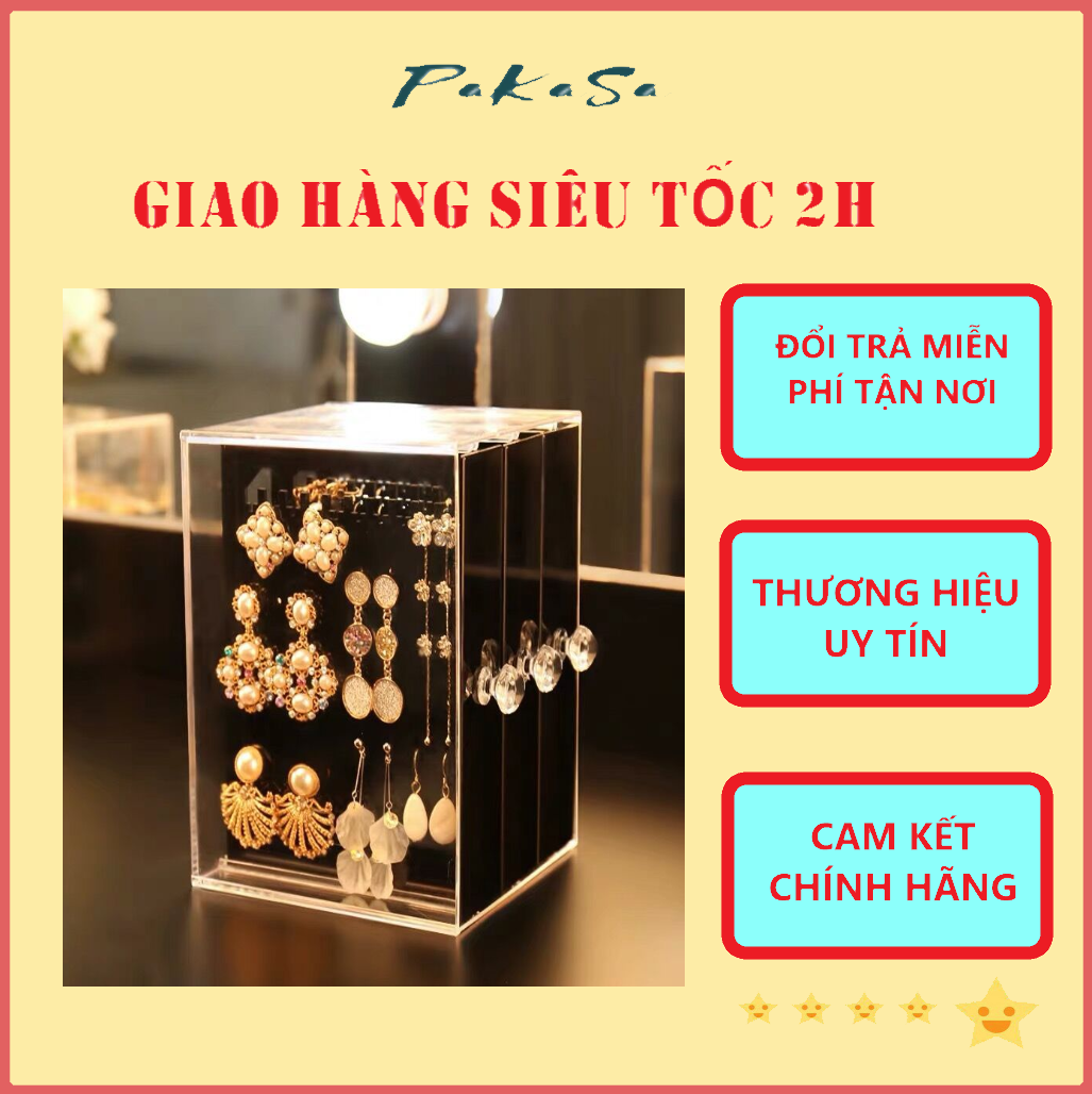 { Chọn Màu } Hộp Đựng Trang Sức , Bông Tai 3 Ngăn Chất Liệu Mica Cao Cấp Hàng Loại 1 - Chính Hãng 