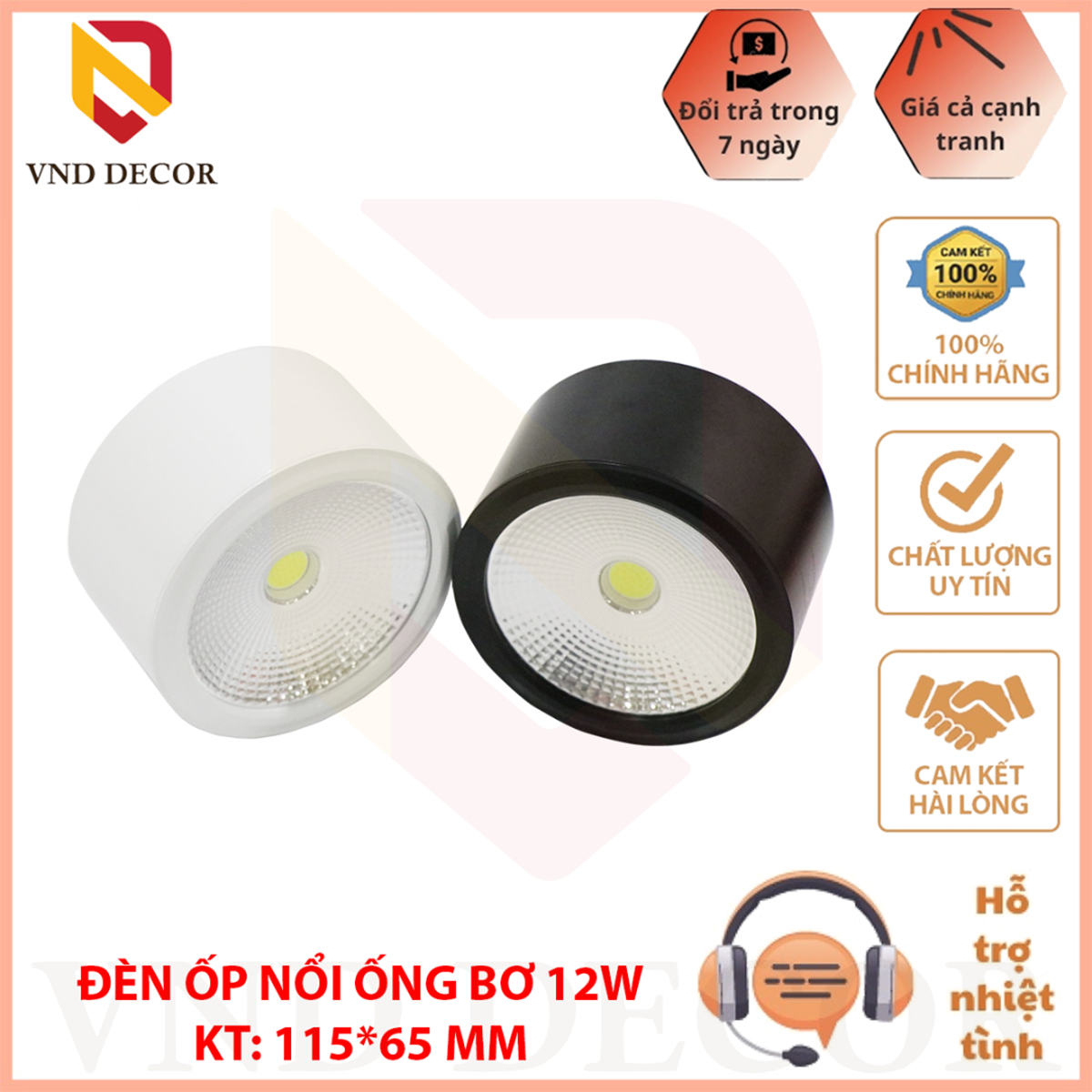 Đèn Ống Bơ Ốp Trần Nổi Công Suất 12W Vỏ Đen - Đèn Lon Nổi Vỏ Đen Nhôm Đúc