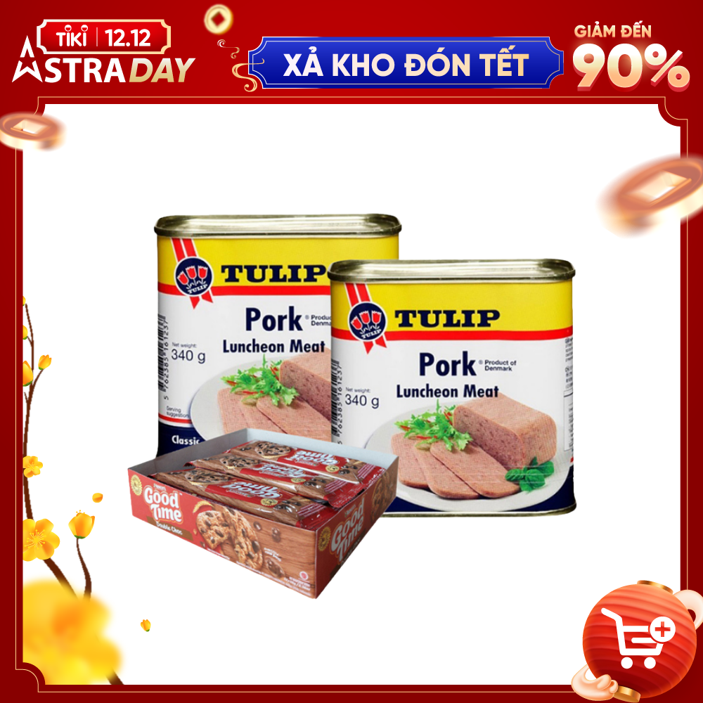 COMBO 2 Hộp Thịt Heo Hộp Tulip 340g + 1 Hộp Bánh Quy Socola Arnott's GoodTime 16g x 12 thanh