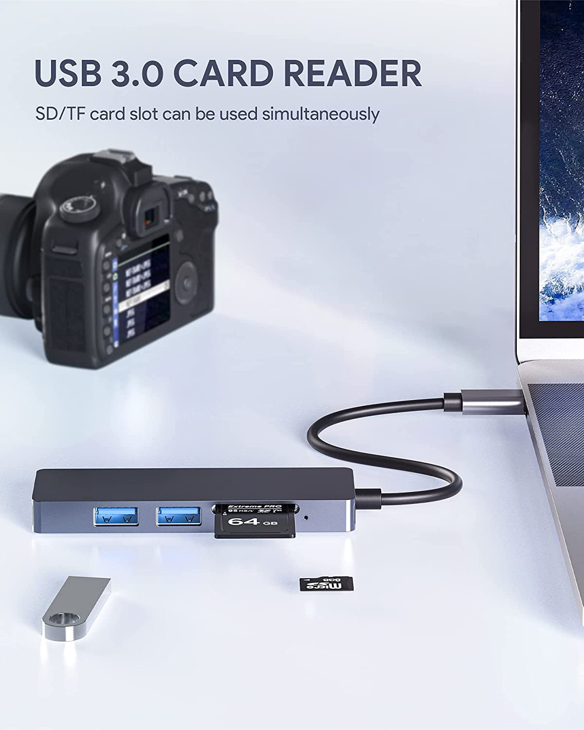HUB Type c ra 3 cổng USB, SD, TF 5 trong 1 kết nối chuột, bàn phím, usb, thẻ nhớ máy ảnh vỏ nhôm cao cấp