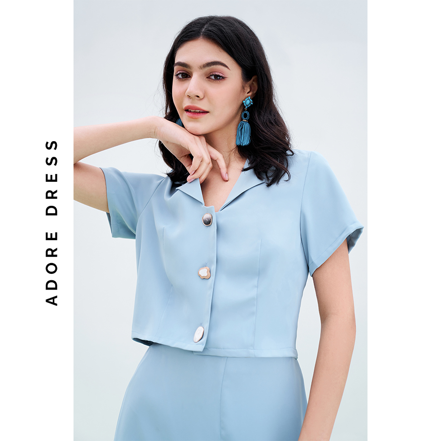 Áo sơ mi Tops tuytsy cổ 2 ve 3 khuy random 311TO1001 ADORE DRESS