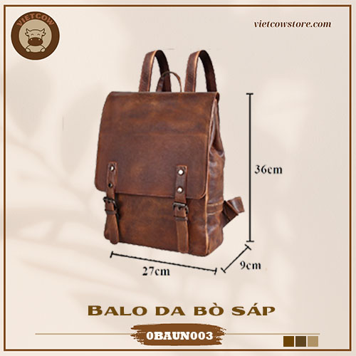 Balo Laptop Da Bò Thảo Mộc Patina, Balo Da Bò Thời Trang VietCow_0BAUN003