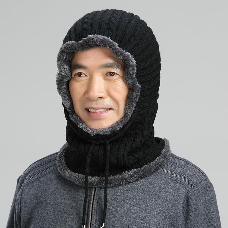 Hình ảnh Mũ len trùm đầu liền khăn cổ lót lông ấm áp thích hợp cho nam nữ quà tặng ông bà mùa đông - mu len lot long