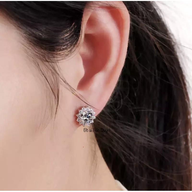 Bông tai nụ hoa hướng dương, bạc ý 925