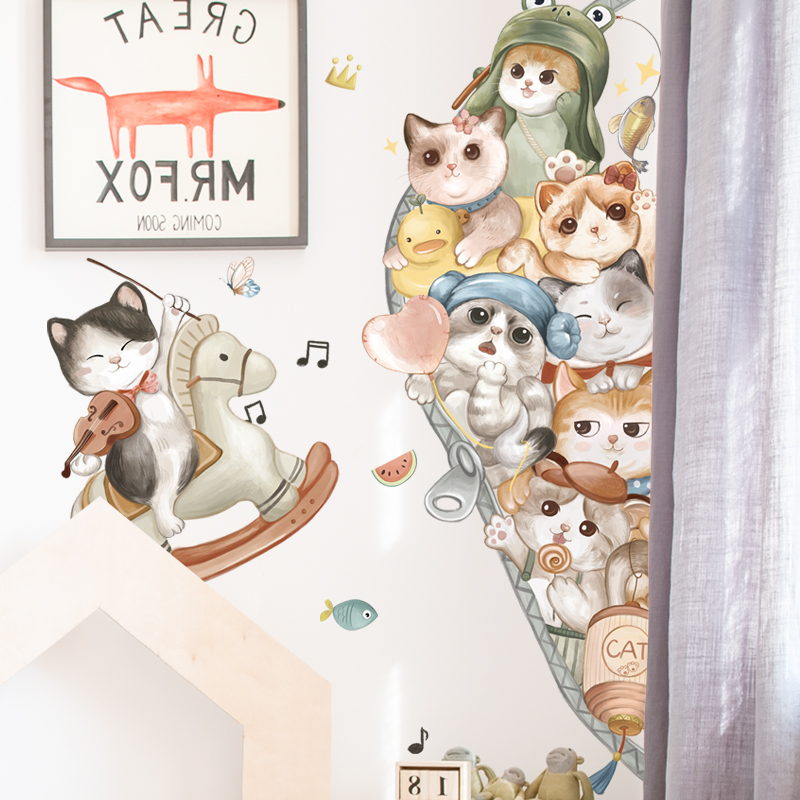 Sticker Giấy Dán Tường Decal Dán tường Tranh Dán Tường Trang Trí Tường Mẫu Gia Đình Nhà Mèo ZDB-2555