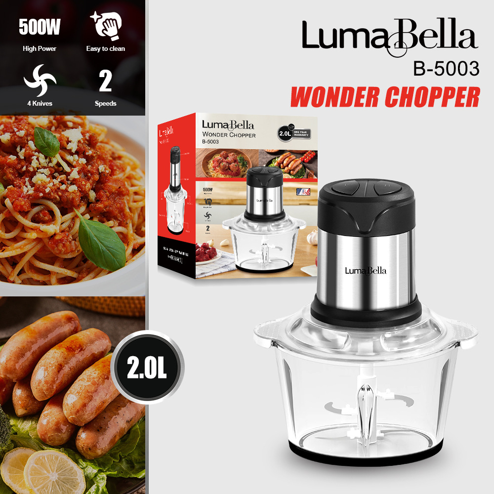Máy Xay Thịt Đa Năng Lumabella B-5003 Công Suất Cao 500W, Dung Tích Lớn 2L, Xay Nhuyễn Mọi Loại Thực Phẩm Nhanh Chóng - DELIYA - HÀNG CHÍNH HÃNG