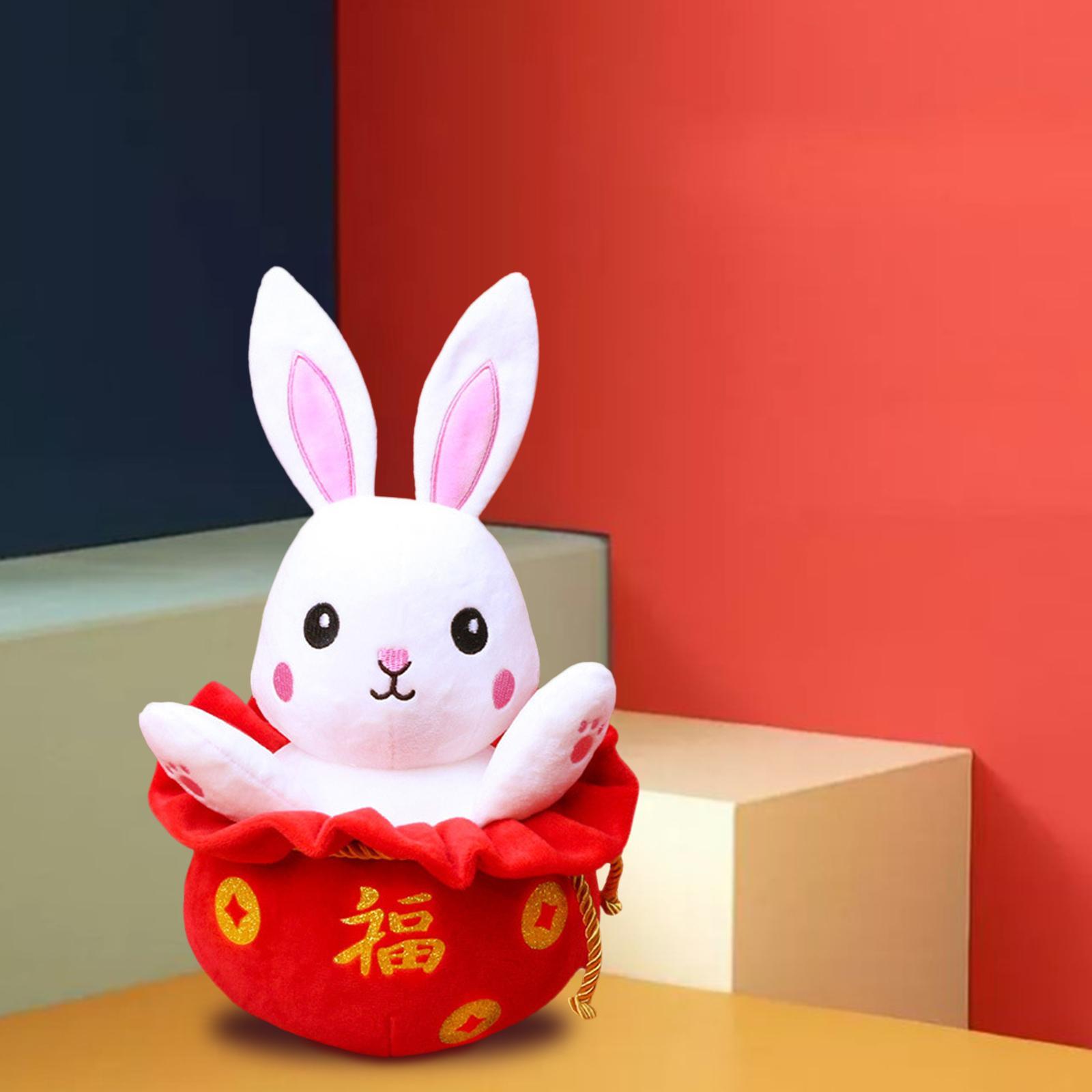 Chinese Style Rabbit Plush Toy Blessing Stuffed Animal Doll for Decor New Year Gift