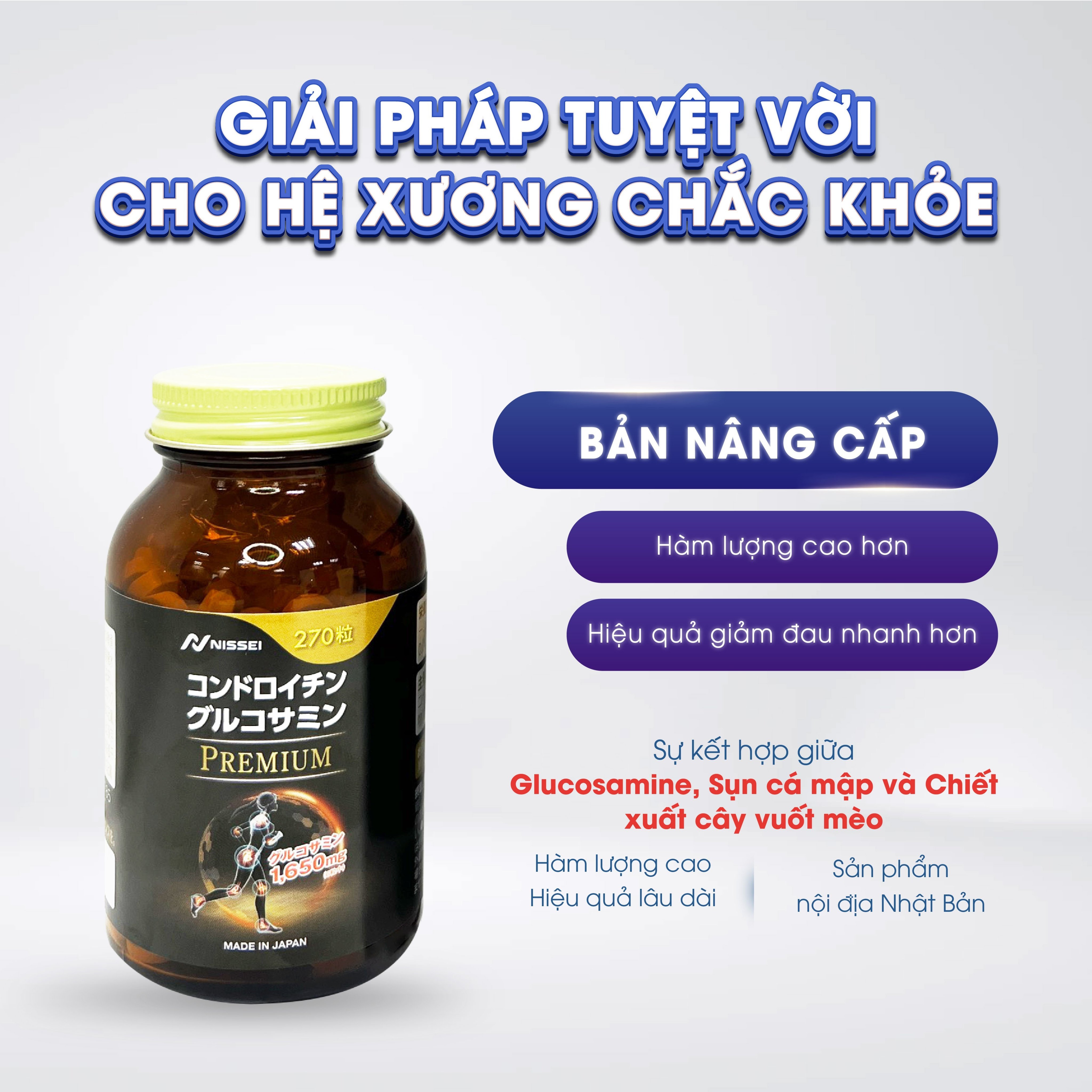 Viên uống Glucosamine Nhật Bản - Viên bổ xương Khớp Chondroitin Glucosamine Premium 1650mg 270 Viên. Giảm đau khớp, ngăn ngừa thoái hóa khớp, viêm khớp