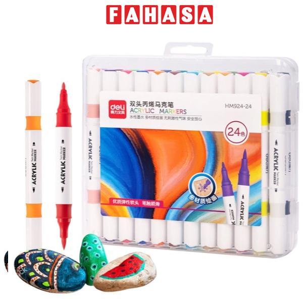 Hộp 24 Bút Màu Acrylic 2 Đầu - Deli HM924-24