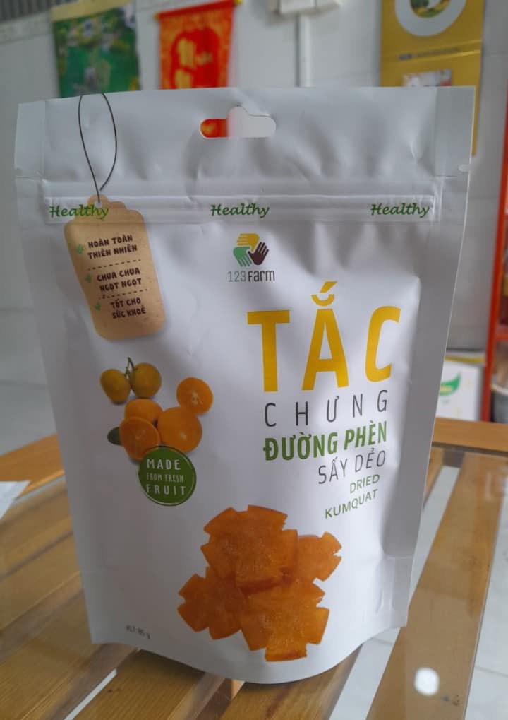 Tắc chưng đường phèn sấy dẻo 123farm 85gr - Ăn vặt từ trái cây dược liệu, tốt cho người viêm họng, đau họng, ho, khan tiếng