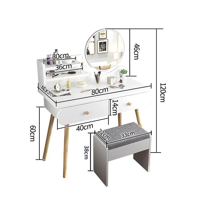 Bàn trang điểm gỗ, Bàn trang điểm gương đèn Led kèm ghế BAH002N