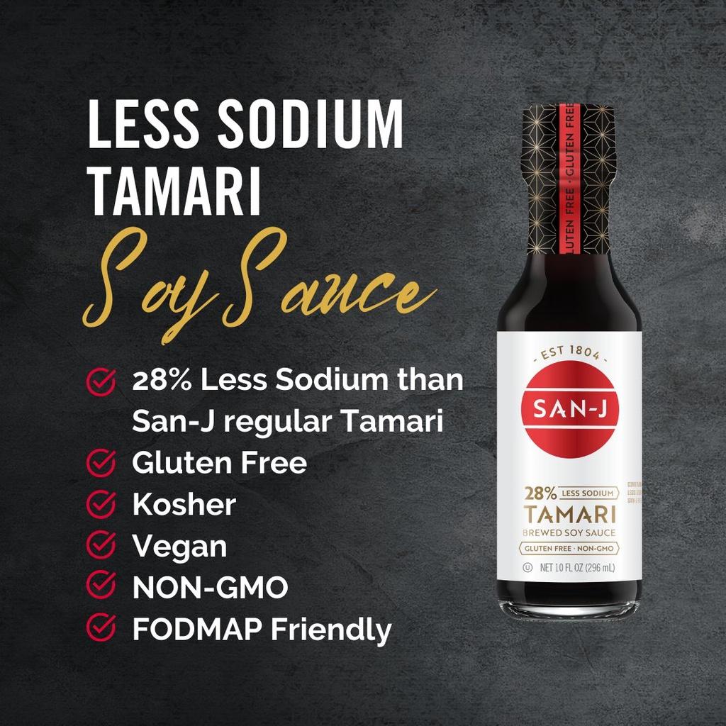 NƯỚC TƯƠNG (XÌ DẦU) San J Tamari Soy Sauce - Reduced Sodium, ÍT MUỐI 28%, 100% ĐẬU NÀNH, Non-GMO, 296ml (10 oz)