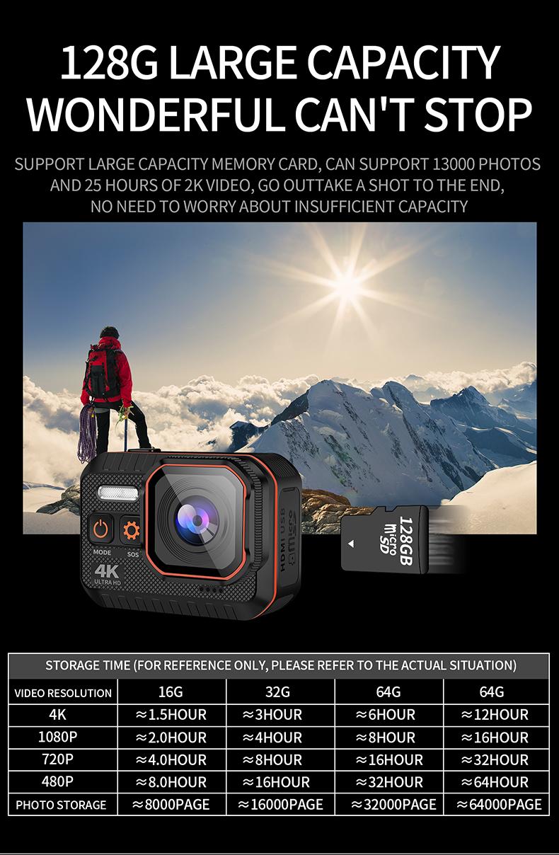 Máy ảnh hành động của Cerastes 4K60fps WiFi điều khiển điều khiển từ xa 30m không thấm nước 170 ° Camera hành động góc cạnh cam