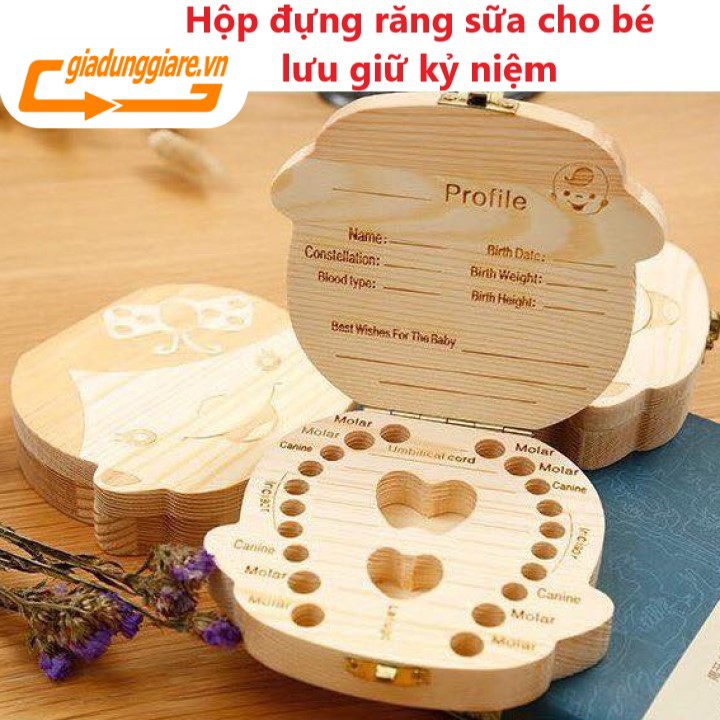 Hộp đựng răng sữa cho bé chất liệu gỗ Tùng, có nắp đậy và khóa cài