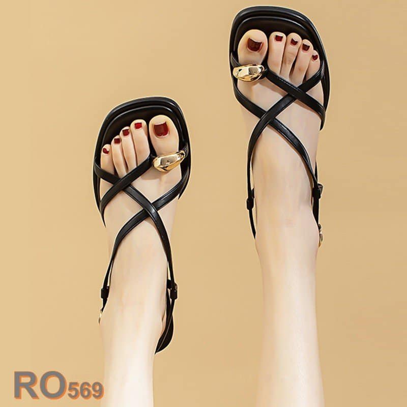 Giày sandal nữ cao gót 3 phân hàng hiệu rosata hai màu đen nâu ro569