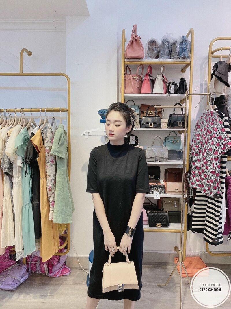 Váy len cổ tròn dài quảng châu nhiều màu