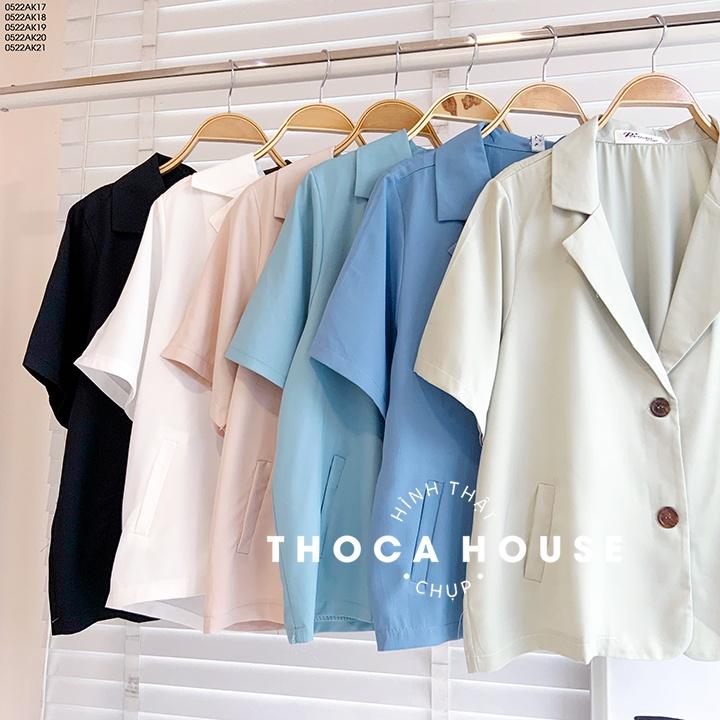 Áo vest nữ khoác blazer tay ngắn túi xéo trơn nhiều màu THOCA HOUSE mỏng mặc mát, thoải mái thanh lịch