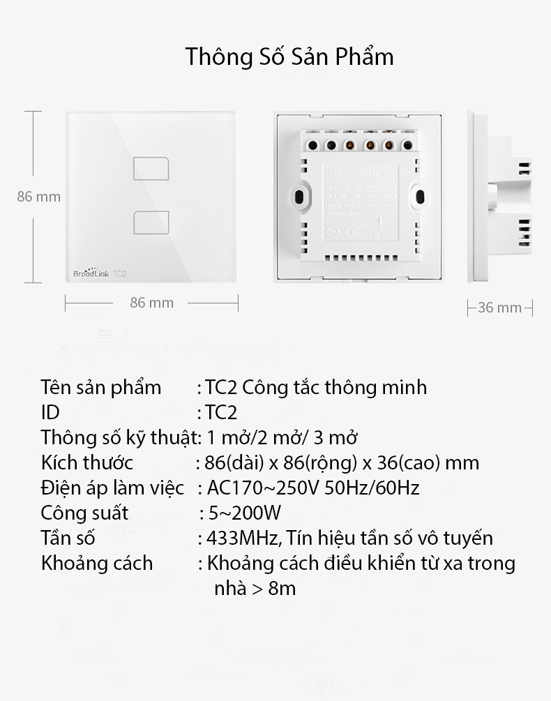 ROGTZ Công tắc cảm ứng Broadlink TC2 UK 2 Nút - Hàng Nhập Khẩu