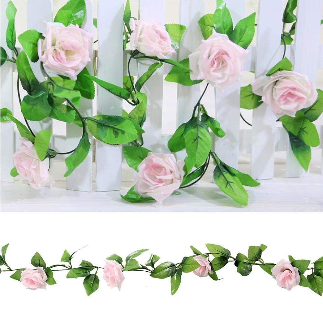 Chùm hoa hồng dây leo 9 bông dài 2m4 trang trí nội thất cao cấp - Dây hoa lá giả