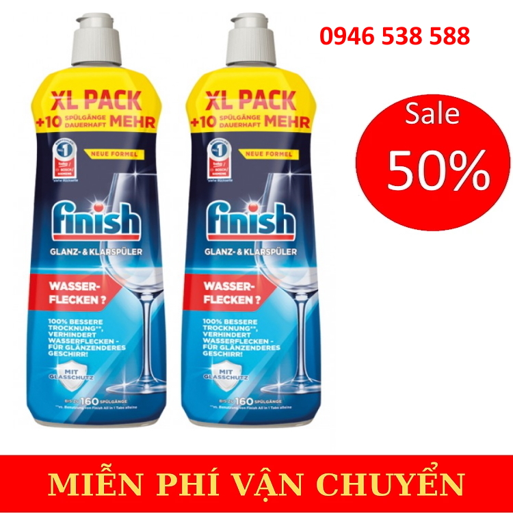 Combo 2 chai nước làm bóng finish 1150ml dùng cho máy rửa bát chén 