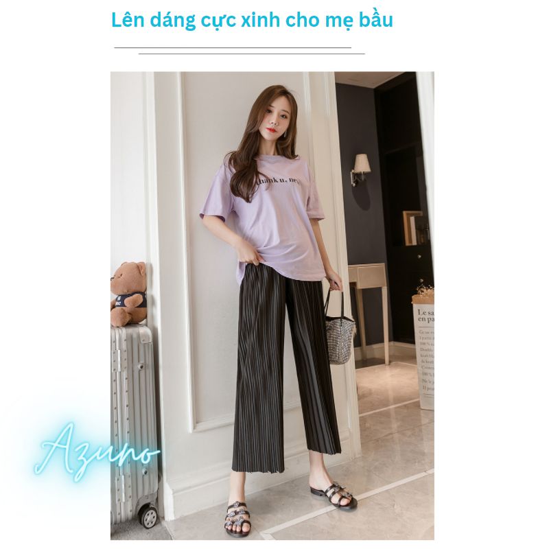 Quần Bầu Ống Rộng Dáng Suông AZ29 Chất Liệu Lụa Băng Siêu Mát Cho Phụ Nữ Mang Thai Mùa Hè Có Đáp Và Chun Chỉnh Bụng Tiện Lợi