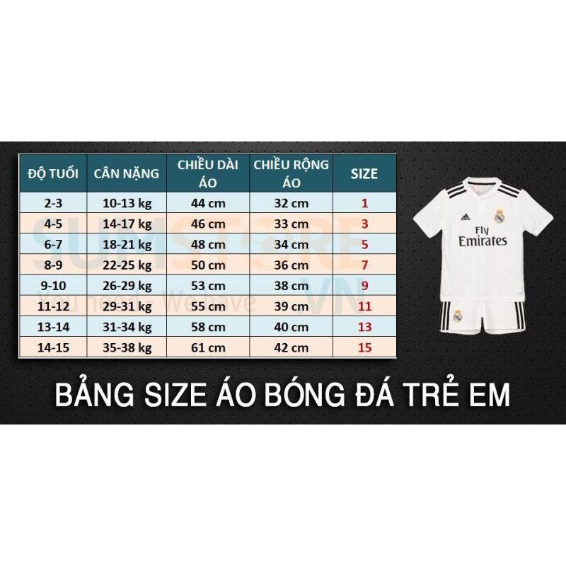 Bộ bóng đá thun thái CLB Real Madrid Trắng trẻ em Size 15