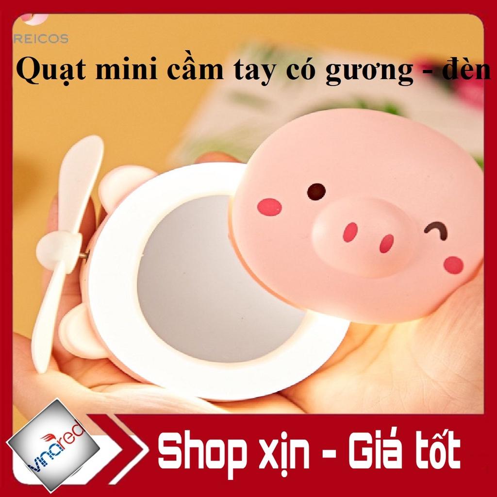 Quạt theo gương 3in1 hình GẤU- HEO hồng