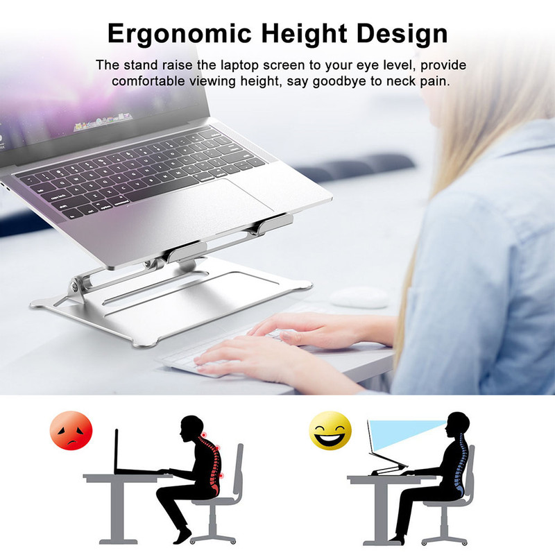 Adjustable Aluminum Laptop Stand Ergonomic Multi-Angle Desk Laptop Holder w/Heat-Vent for Notebook MacBook Dell HP More 10-17.3"